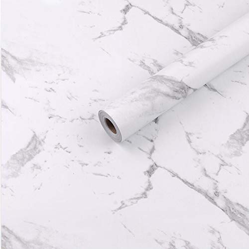 Yifasy White Marble Pattern Shelf and Drawer Liner Peel-Stick Kitchen Storage Sideboard Lining Paper 17.7x118 Inch Renew Buffet Table