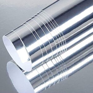 Simplemuji 15inch by 79inch Self-Adhesive Reflective Chrome Silver Vinyl Wrap Sticker Decal Film Sheet