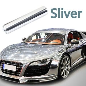 Simplemuji 15inch by 79inch Self-Adhesive Reflective Chrome Silver Vinyl Wrap Sticker Decal Film Sheet