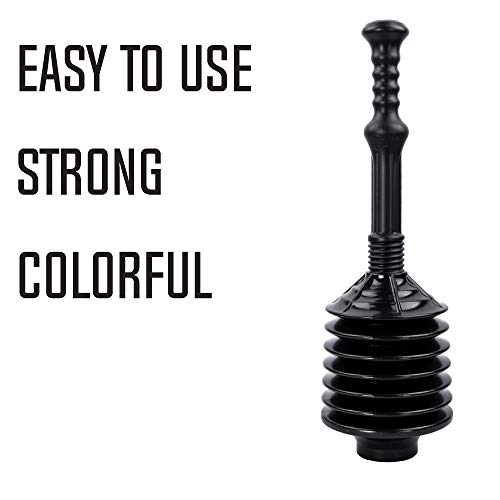 JS Jackson Supplies Professional Bellows Accordion Toilet Plunger, High Pressure Thrust Plunge Removes Heavy Duty Clogs from Clogged Bathroom Toilets, All Purpose Power Plungers for Bathrooms, Black