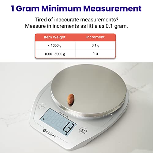 Etekcity 0.1g Food Kitchen Scale, Bowl, Digital Grams and Ounces for Weight Loss, Dieting, Baking, Cooking, and Meal Prep, 11lb/5kg, Stainless Steel Silver