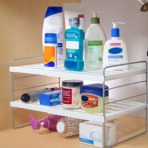 Grand Fusion Expandable Storage Shelf, Adjustable and Stackable Storage Organizer Rack, Expand from 9.8 to 15.6 inches Long and 3.7 to 8.3 inches Tall, 40lb Capacity, Pack of 1