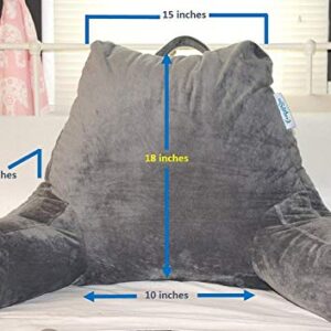 ComfortSpa Reading Pillow Bed Wedge Large Adult Backrest Lounge Cushion with Arms and Pockets | Back Support for Sitting Up in Bed / Couch for GERD Heartburn Bedrest (Grey)