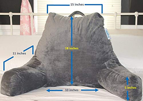 ComfortSpa Reading Pillow Bed Wedge Large Adult Backrest Lounge Cushion with Arms and Pockets | Back Support for Sitting Up in Bed / Couch for GERD Heartburn Bedrest (Grey)