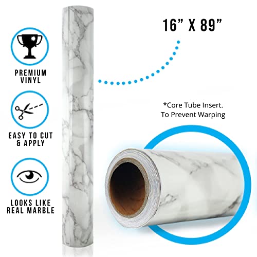 Craftopia Adhesive Craft Vinyl Roll | White Marble Vinyl , Bamboo, Wood Grain | Various Sizes and Designs (White and Gray Marble Color Pack of 3) .