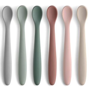 6-piece silicone baby feeding spoons, first stage baby infant spoons, soft-tip easy on gums i baby training spoon self feeding | baby utensils feeding supplies, dishwasher & boil-proof