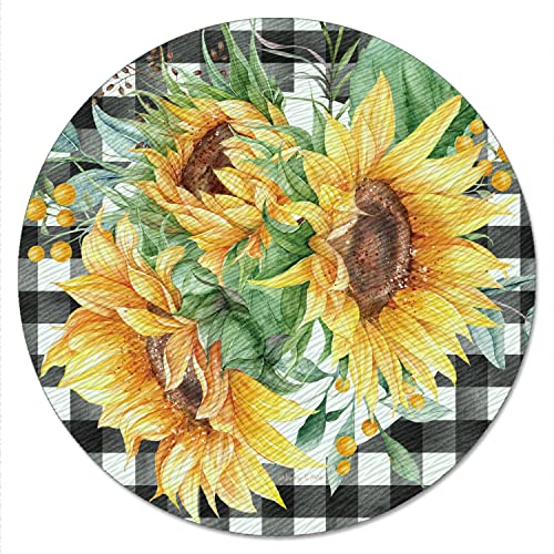 CounterArt Sunflower Fields 4mm Heat Tolerant Tempered Glass Lazy Susan Turntable 13" Diameter Cake Plate Condiment Caddy Pizza Server