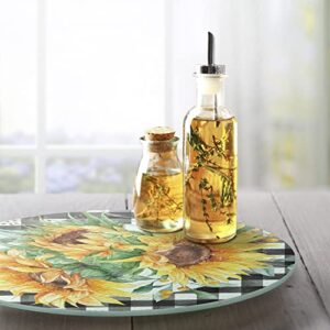 CounterArt Sunflower Fields 4mm Heat Tolerant Tempered Glass Lazy Susan Turntable 13" Diameter Cake Plate Condiment Caddy Pizza Server