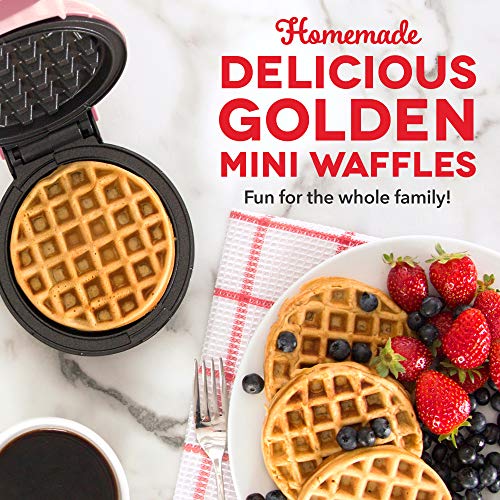 DASH Mini Maker for Individual Waffles, Hash Browns, Keto Chaffles with Easy to Clean, Non-Stick Surfaces, 4 Inch, Pink