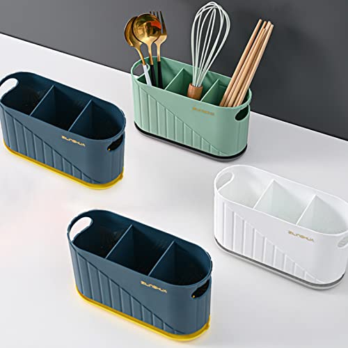 Jaugufiy Kitchen Cutlery Drainer Utensil Holder Cutlery Storage Box Wall-Mounted Tableware Storage Holder Utensil Caddy Flatware Organizer Countertop (Green)