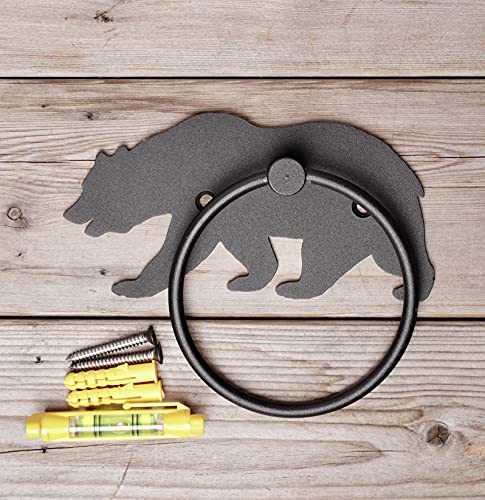 Towel Ring Holder, Rustic Bear Black Metal Country Farmhouse Décor, Wall Mounted, Hand Towel Holder for Bathroom