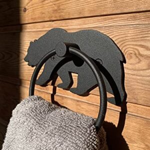 Towel Ring Holder, Rustic Bear Black Metal Country Farmhouse Décor, Wall Mounted, Hand Towel Holder for Bathroom