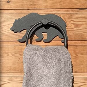 Towel Ring Holder, Rustic Bear Black Metal Country Farmhouse Décor, Wall Mounted, Hand Towel Holder for Bathroom