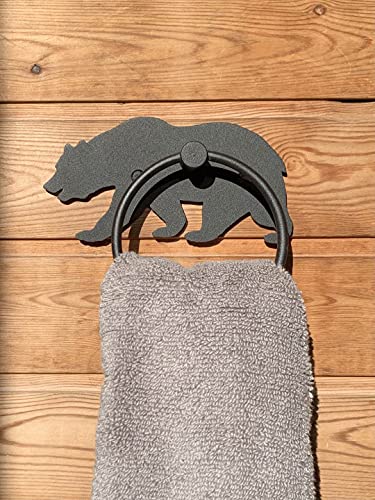 Towel Ring Holder, Rustic Bear Black Metal Country Farmhouse Décor, Wall Mounted, Hand Towel Holder for Bathroom