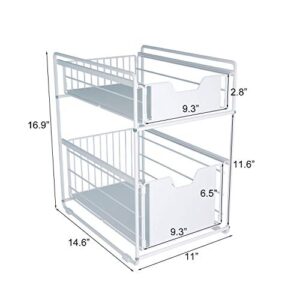 poplarbox Metal Basket Organizer 2 Tier Sliding Basket Organizer Drawer Under Sink Cabinet Storage Organizer Drawer Storage Shelf Spice Rack for Kitchen Countertop Pantry Bathroom Office Desktop