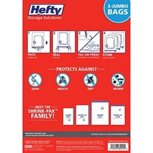 Hefty Shrink-Pak – 3 Jumbo Vacuum Seal Storage Bags – Space Saver Bags for Clothing, Pillows, Towels, or Blankets, 3 x XXL Bags