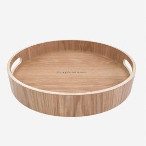 purplewares 12-inch wood lazy susan – 360 degree rotating natural wooden round turntable storage serving tray with cut-out handles for kitchen, pantry, cabinet and makeup organization