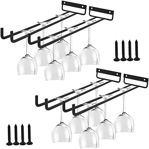 RONYOUNG 4PCS Wine Glass Holder Rack Stemware Rack,Wine Glass Hanging Rack Wire Wine Glass Organizer Storage Hanger for Cabinet Kitchen Bar