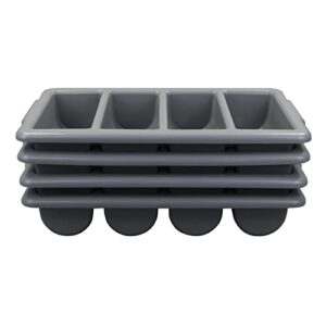 teyyvn 4-pack 4-compartment cutlery box, plastic commercial silverware bin, gray