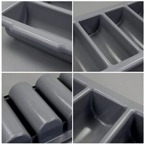 Teyyvn 4-Pack 4-Compartment Cutlery Box, Plastic Commercial Silverware Bin, Gray