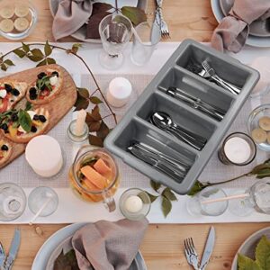 Teyyvn 4-Pack 4-Compartment Cutlery Box, Plastic Commercial Silverware Bin, Gray