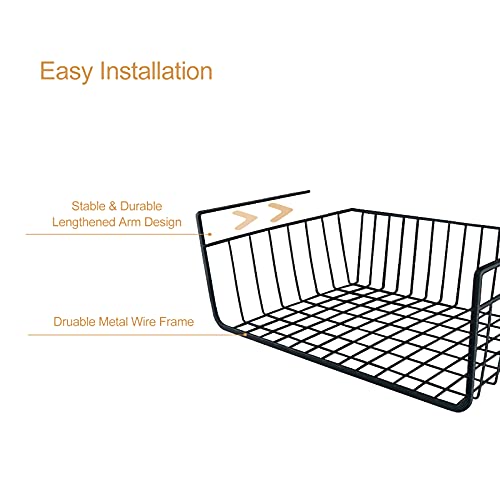 Under Shelf Basket, 4 Pack White Black Wire Rack, Slides Under Shelves for Storage Space on Kitchen Pantry Desk Bookshelf Cupboard