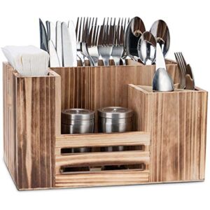handrong utensil caddy silverware caddy cutlery caddy wooden cutlery holder antique flatware caddy holder for kitchen, dining, party, picnics, 8 compartments (brown, 11.8×7.5×6.7)
