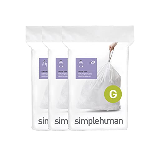 simplehuman Code G Custom Fit Drawstring Trash Bags in Dispenser Packs, 60 Count, 30 Liter / 8 Gallon, White