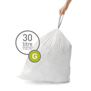 simplehuman Code G Custom Fit Drawstring Trash Bags in Dispenser Packs, 60 Count, 30 Liter / 8 Gallon, White