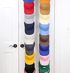 Cap Rack FAV | Hat Racks | Hold up to 40 caps | Over Door Organizer | Baseball Hat Organizer | Over Door Hanger | Fitted & Adjustable Caps & Visors | Door Slam Proof | 2 Straps | 20 Adj. Hooks | White