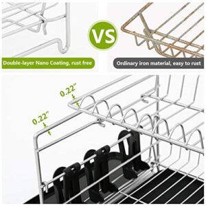 1Easylife Dish Drying Rack, 2 Tier Large Kitchen Dish Rack with Removable Drainboard, Utensil Holder and Cup Holder, Rustproof Nano Coating Dish Drainer