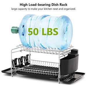 1Easylife Dish Drying Rack, 2 Tier Large Kitchen Dish Rack with Removable Drainboard, Utensil Holder and Cup Holder, Rustproof Nano Coating Dish Drainer
