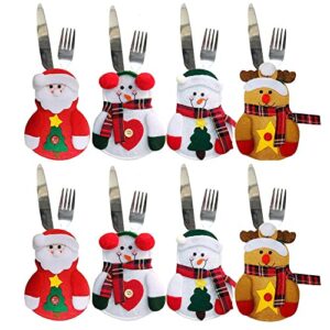mokyyds 8pcs set christmas snowman cutlery silverware holders pockets knifes forks bag santa suit xmas deer hotel party dinner table decoration