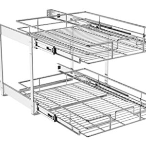 LOVMOR Individual Pull Out Cabinet Organizer, 2 Tier Cabinet Drawers Slide Out, Pots and Pans Organizer and Storage Pantry Shelf for Kitchen (17" W x 21" D)