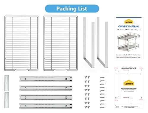 LOVMOR Individual Pull Out Cabinet Organizer, 2 Tier Cabinet Drawers Slide Out, Pots and Pans Organizer and Storage Pantry Shelf for Kitchen (17" W x 21" D)