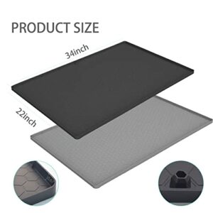 Under Sink Mat, 34" x 22" Silicone Under Sink Liner, Waterproof Liner with Drain Hole, Protect Tray for Drips Leaks Spills for Kitchen, Bathroom and Laundry Room (Gray)