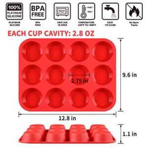 CAKETIME 12 Cups Silicone Muffin Pan - Nonstick BPA Free Cupcake Pan 1 Pack Regular Size Silicone Mold