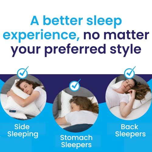 Sidney Sleep Side and Back Sleeper Pillow for Neck and Shoulder Pain Relief - Memory Foam Bed Pillow for Sleeping - 100% Adjustable Fill - Queen Size Washable Case. Extra Fill Included (Queen, White)