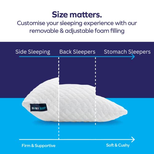 Sidney Sleep Side and Back Sleeper Pillow for Neck and Shoulder Pain Relief - Memory Foam Bed Pillow for Sleeping - 100% Adjustable Fill - Queen Size Washable Case. Extra Fill Included (Queen, White)