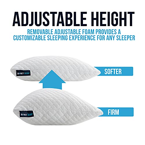 Sidney Sleep Side and Back Sleeper Pillow for Neck and Shoulder Pain Relief - Memory Foam Bed Pillow for Sleeping - 100% Adjustable Fill - Queen Size Washable Case. Extra Fill Included (Queen, White)