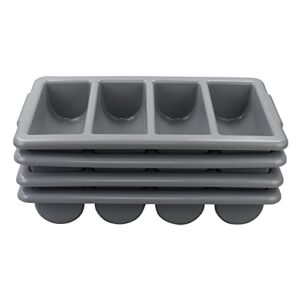 begale 4-pack plastic commercial cutlery bin, 4-compartment cutlery bin, gray