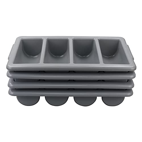 Begale 4-Pack Plastic Commercial Cutlery Bin, 4-Compartment Cutlery Bin, Gray