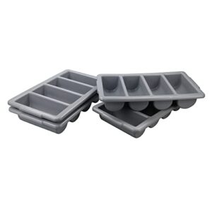 Begale 4-Pack Plastic Commercial Cutlery Bin, 4-Compartment Cutlery Bin, Gray