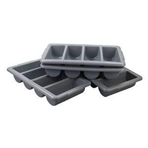 Begale 4-Pack Plastic Commercial Cutlery Bin, 4-Compartment Cutlery Bin, Gray