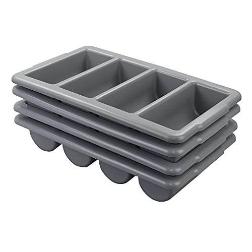 Begale 4-Pack Plastic Commercial Cutlery Bin, 4-Compartment Cutlery Bin, Gray