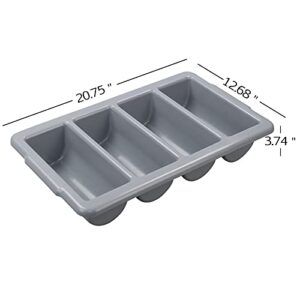 Begale 4-Pack Plastic Commercial Cutlery Bin, 4-Compartment Cutlery Bin, Gray