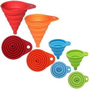 KongNai Kitchen Funnel Set 4 Pack, Small and Large, Kitchen Gadgets Accessories Foldable Silicone Collapsible Funnels for Filling Water Bottle Liquid Transfer Food Grade