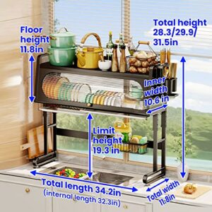 Adjustable (28.34"-31.49") 3 Tier Over The Sink Dish Drying Rack with Cover Large Dish Rack Drainer for Kitchen Storage Counter Above Sink Dish Rack