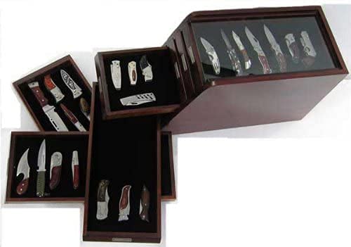 Rosewood Collector Knife Display Tool Storage Cabinet Case, Solid Rosewood, KC03