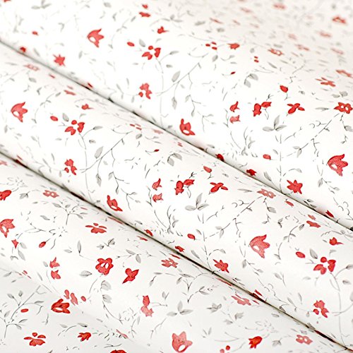 Yifely Red Rural Floral Shelf Liner Locker Decor Sticker Self-Adhesive Furniture Paper 17.7 Inch by 9.8 Feet